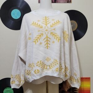 Vintage White & Gold Snowflake Sweater